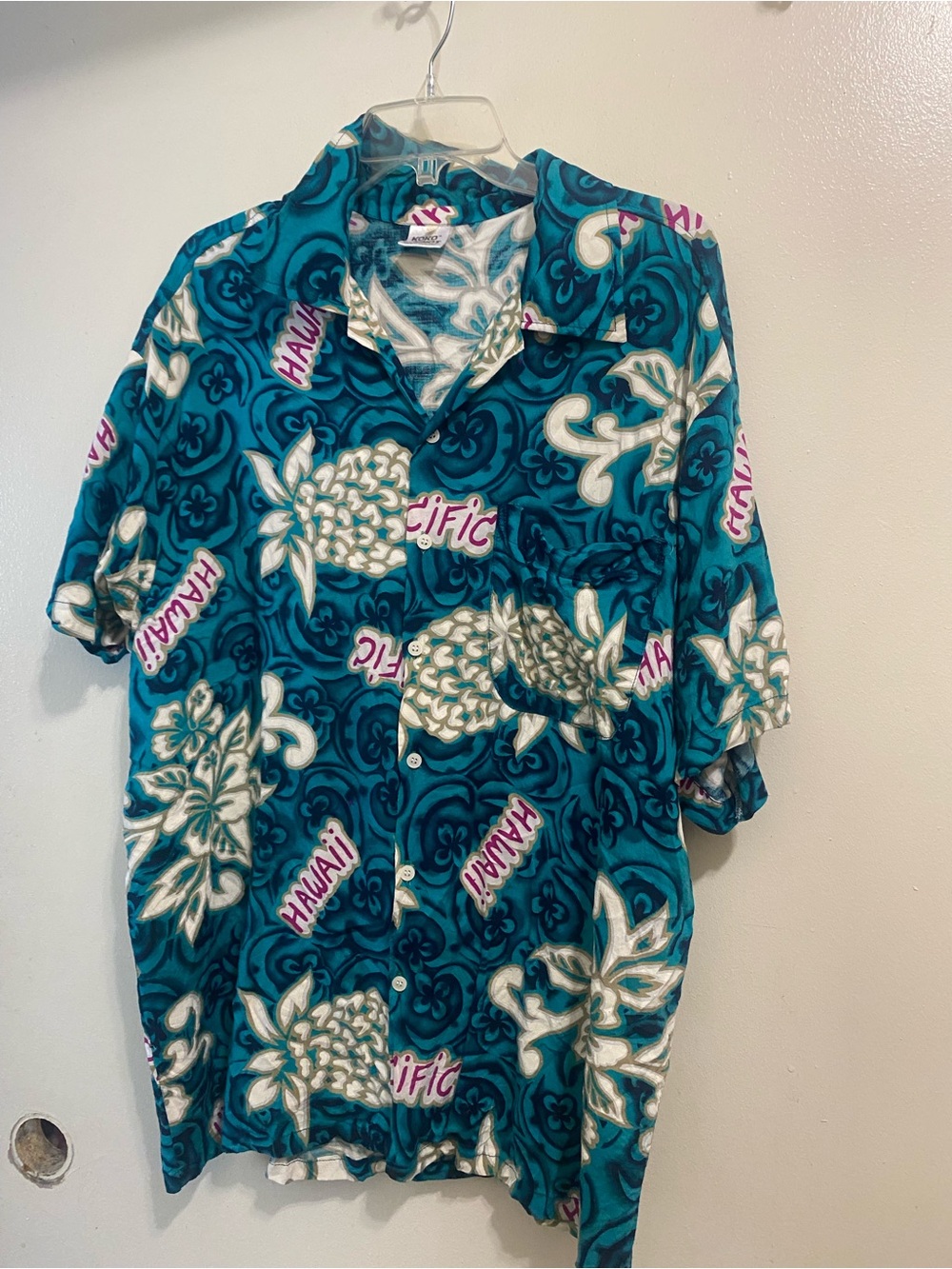 Koko Knot Mens XXL 2XL 50” Hawaiian Button Down Shirt Teal Blue Tropical Hawaii
